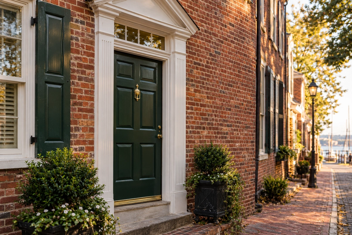 Door Refinishing Annapolis MD: Historic & Waterfront Wood Door Restoration 2 Door refinishing Annapolis MD: restored six-panel Georgian entry door on a Historic District brick rowhouse